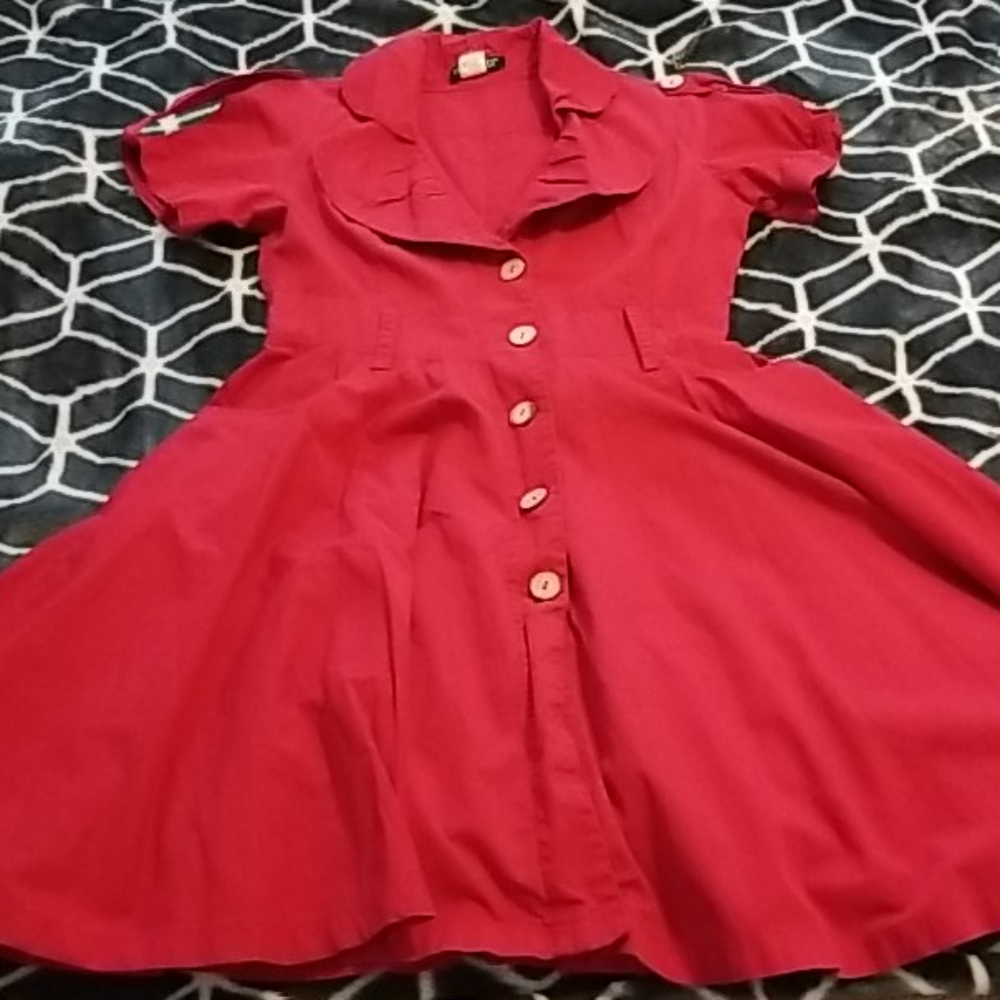 Vintage Retro Red Swing Dress with Pockets